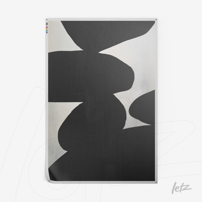 quadro com arte abstrata em preto e branco destacando formas orgânicas em fundo claro