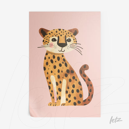 quadro com arte de leopardo estilizado em fundo rosa