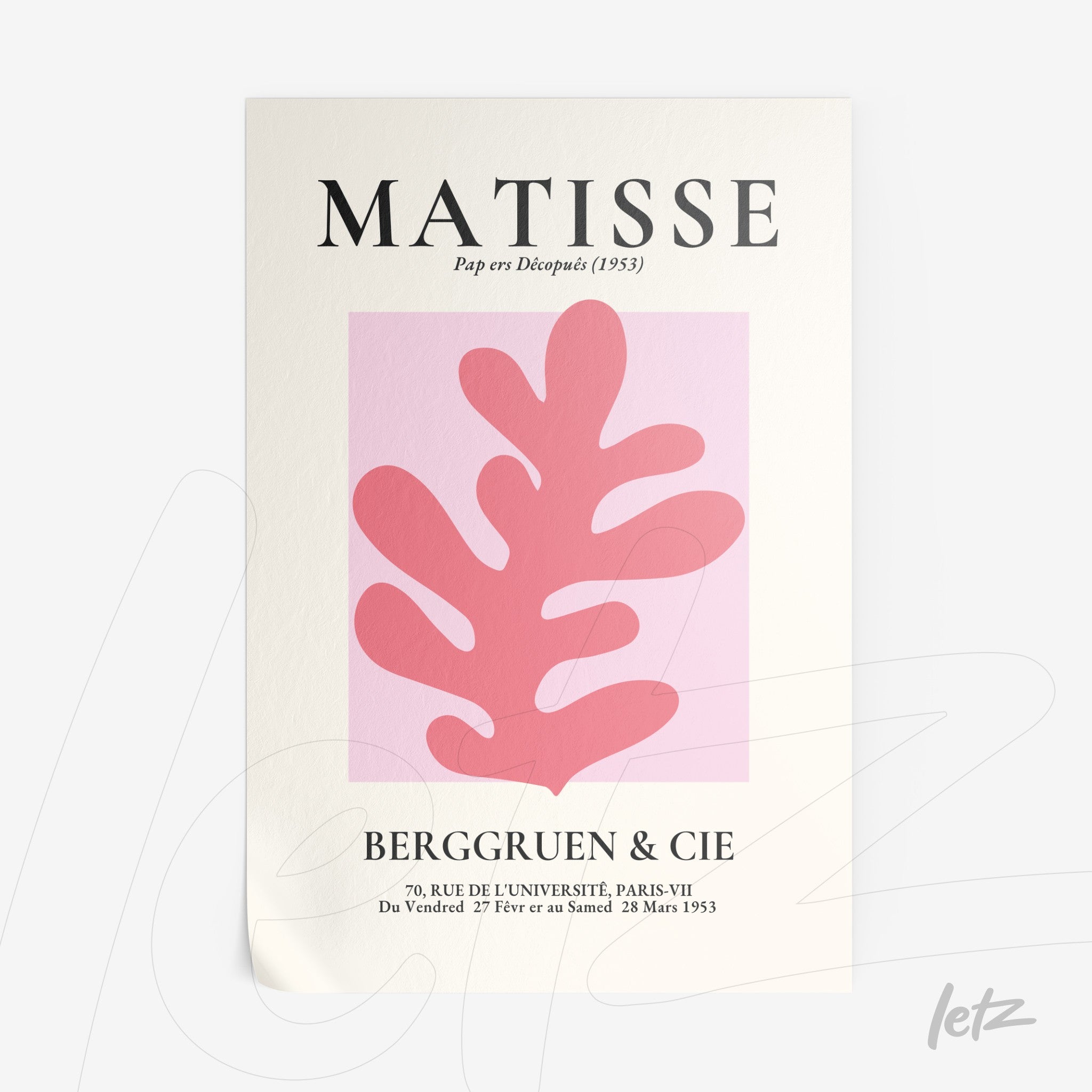 quadro com arte moderna em estilo minimalista com fundo rosa e folhagem em destaque, sem moldura