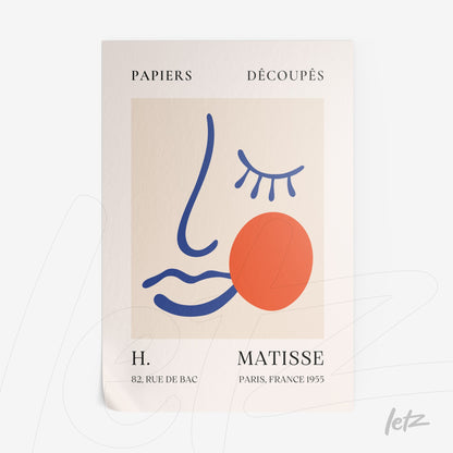 quadro com arte moderna em cores vibrantes apresentando uma face estilizada com um círculo vermelho e traços em azul