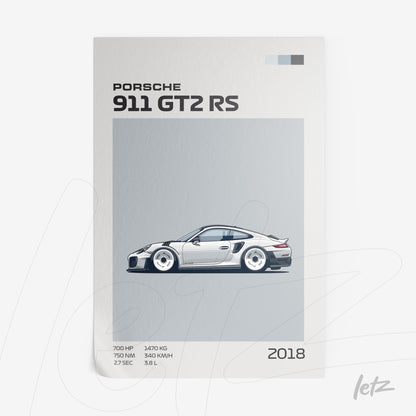 ilustração de carro esportivo Porsche 911 GT2 RS em estilo minimalista com fundo cinza