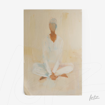 quadro com arte abstrata de figura humana meditando em fundo suave