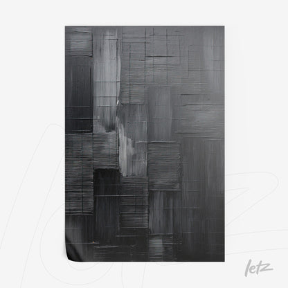 quadro com arte abstrata em tons de preto e cinza com textura linear