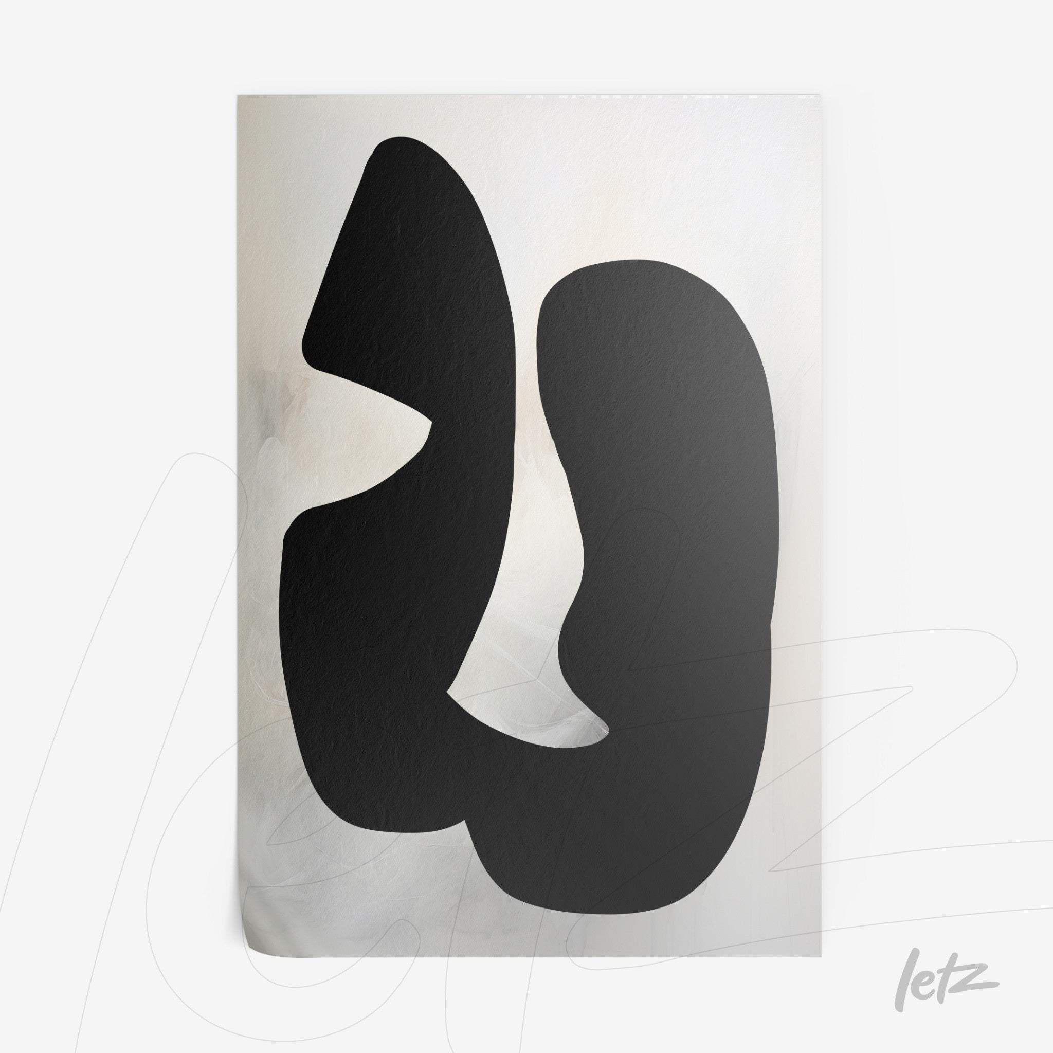 quadro com arte abstrata em preto sobre fundo claro com textura suave