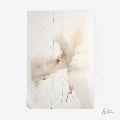quadro com arte abstrata em tons neutros, com traços de tinta e textura suave