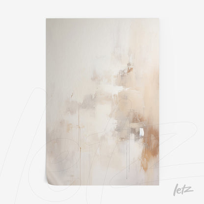 quadro abstrato com tons suaves de bege e creme, textura sutil e pinceladas elegantes